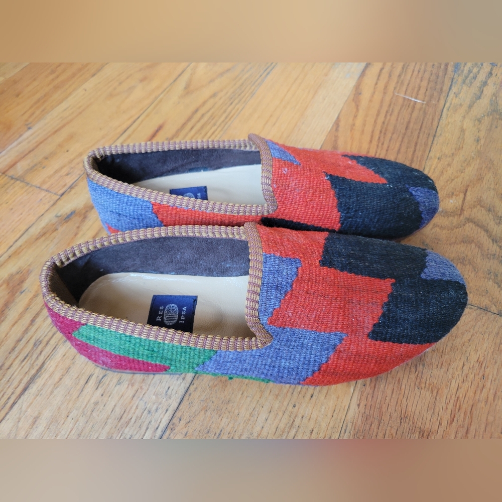 Res Ipsa Unisex Slip on Kilim Loafers Zig Zag Pattern Men Sz 8/ Women Sz 9.5